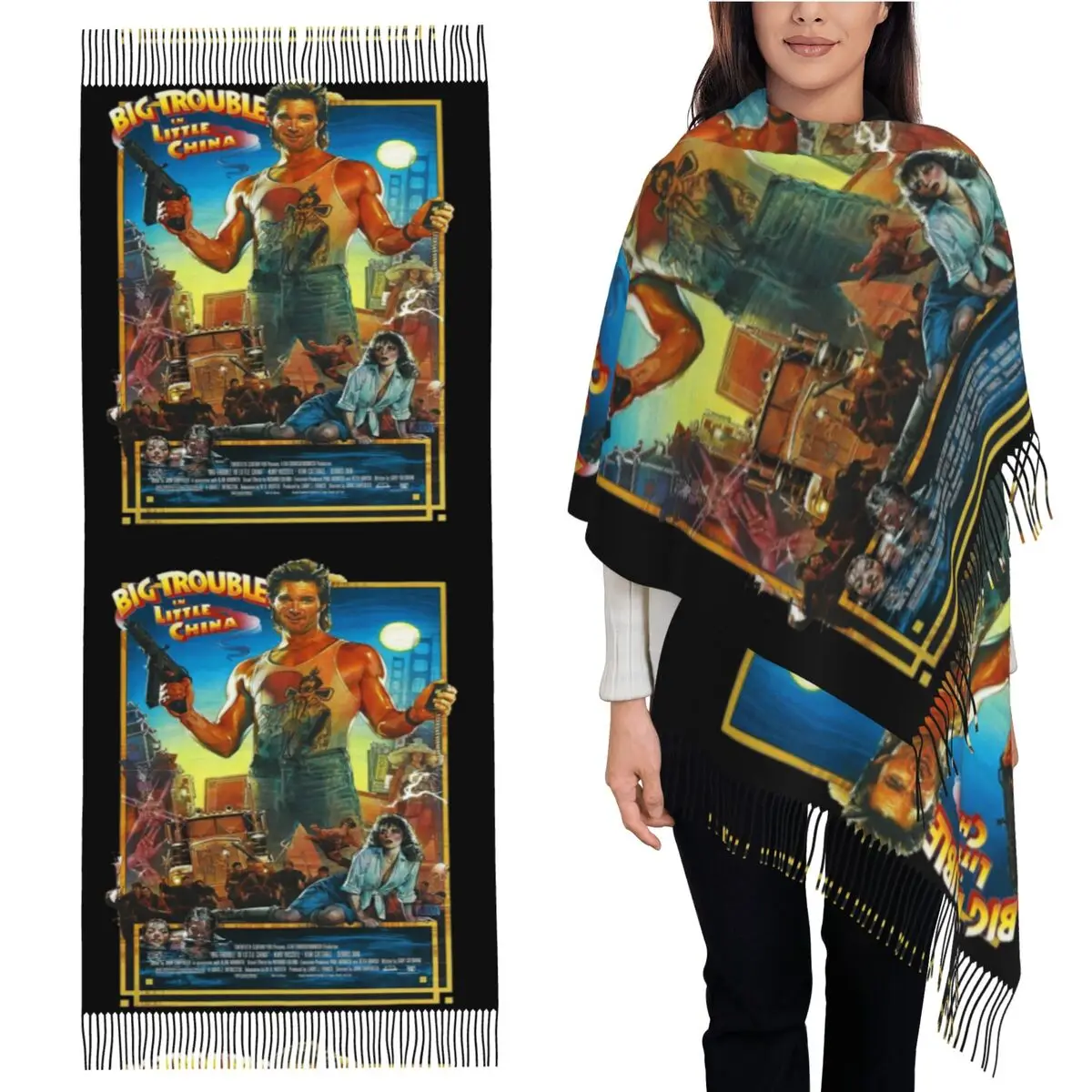 

Big Trouble In Little China Scarf Tassel Scarves Women Soft Warm Shawls and Wraps Long Fall Winter Shawl Wrap