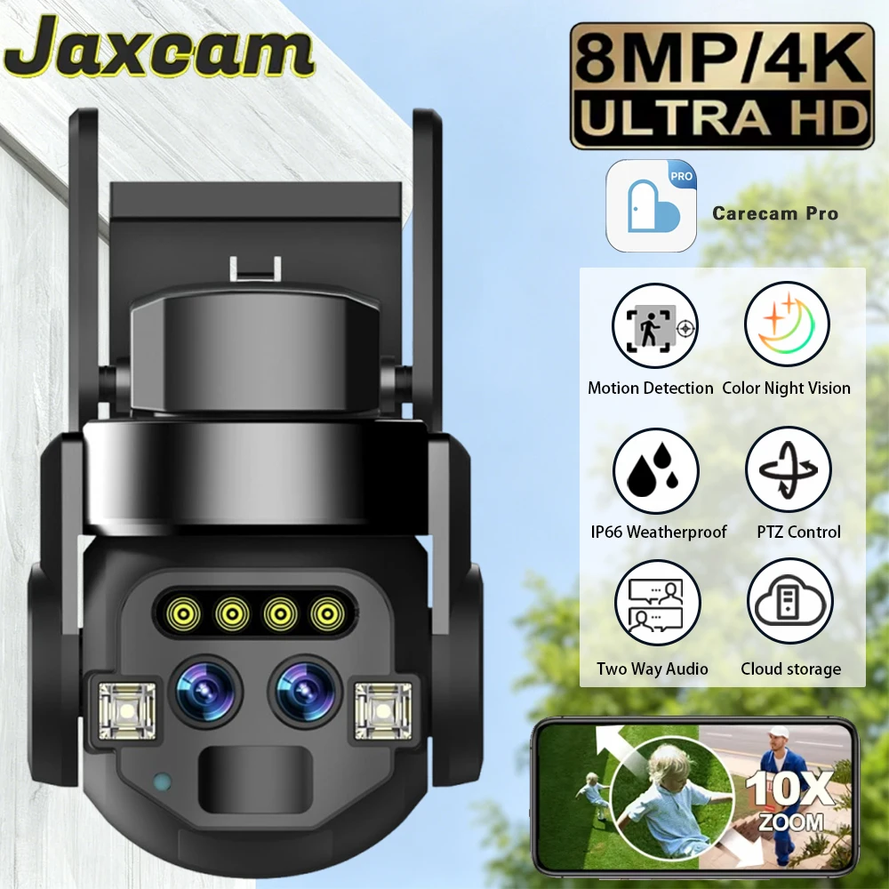 

Уличная IP-камера видеонаблюдения Carecam Pro 8MP 4K с 10-кратным зумом, HD-видео, обнаружением движения, водонепроницаемая, с цветным ночным видением, PTZ