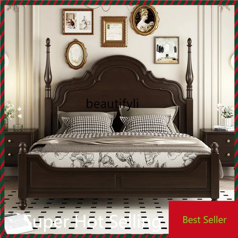 QQ132 American-Style Solid Wood Bed in Master Bedroom Double Marriage Bed Bed Simple French Retro Furniture