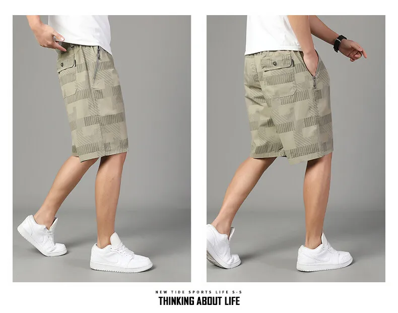 Große Größe Herren Casual Shorts Sommer leichte Shorts Outdoor-Sport Cool atmungsaktiv Strand entspannte Passform Baumwolle Cargo-Shorts – Detail 5