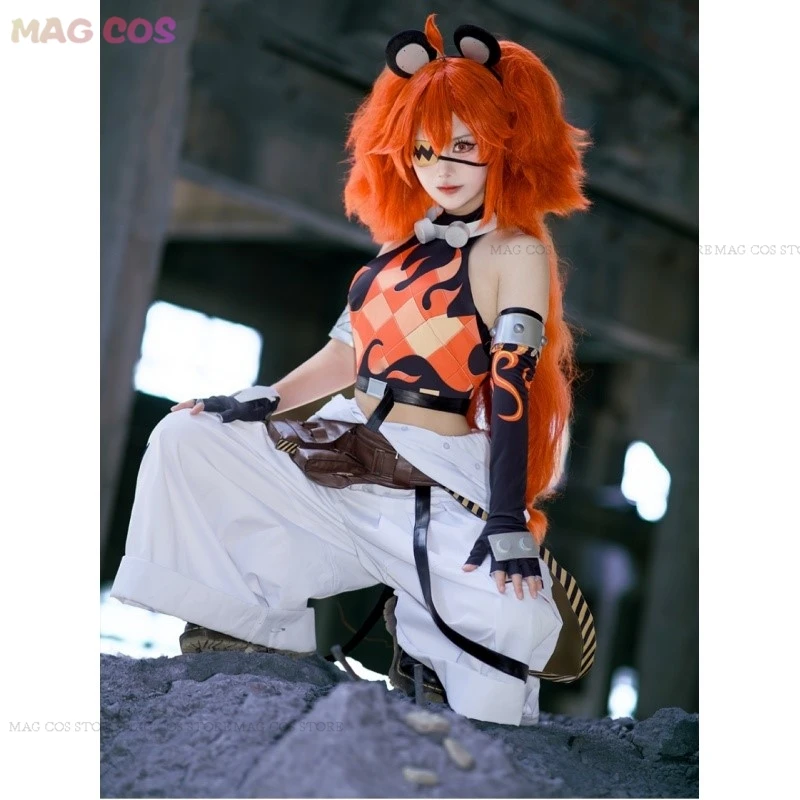 Koleda Belobog Zenless Zone Nul Anime Game Cosplay Kostuum Pruik Zware Industrieën Uniform Oranje Lang Haar Hoofddeksels Handschoenen