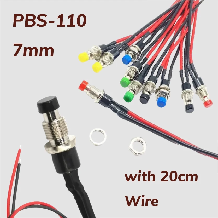 

PBS-110 Momentary Push Button Switch 7mm Round Self-Resetting ON OFF with 20cm Wires 12V for Electronics Control Panels