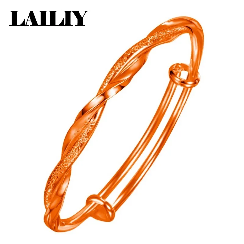 LAILIY 925 Sterling Silver 18K Gold Rose Gold Love Intertwined Push Pull Bangle for Women Fashion Jewelry