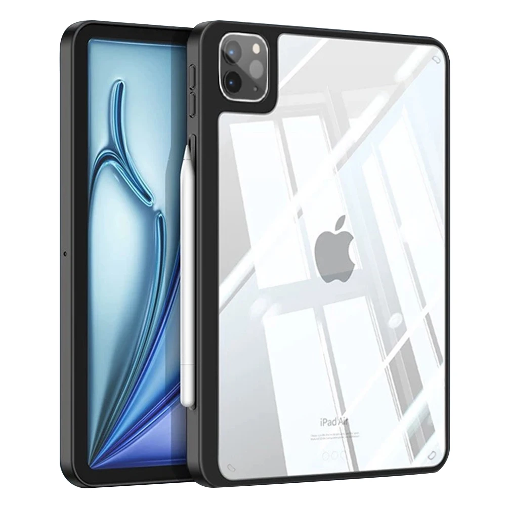 For iPad Pro 11 (2022) / (2021) / (2020) / (2018) Case TPU + Acrylic + PC Matte Shockproof Tablet Cover - Black
