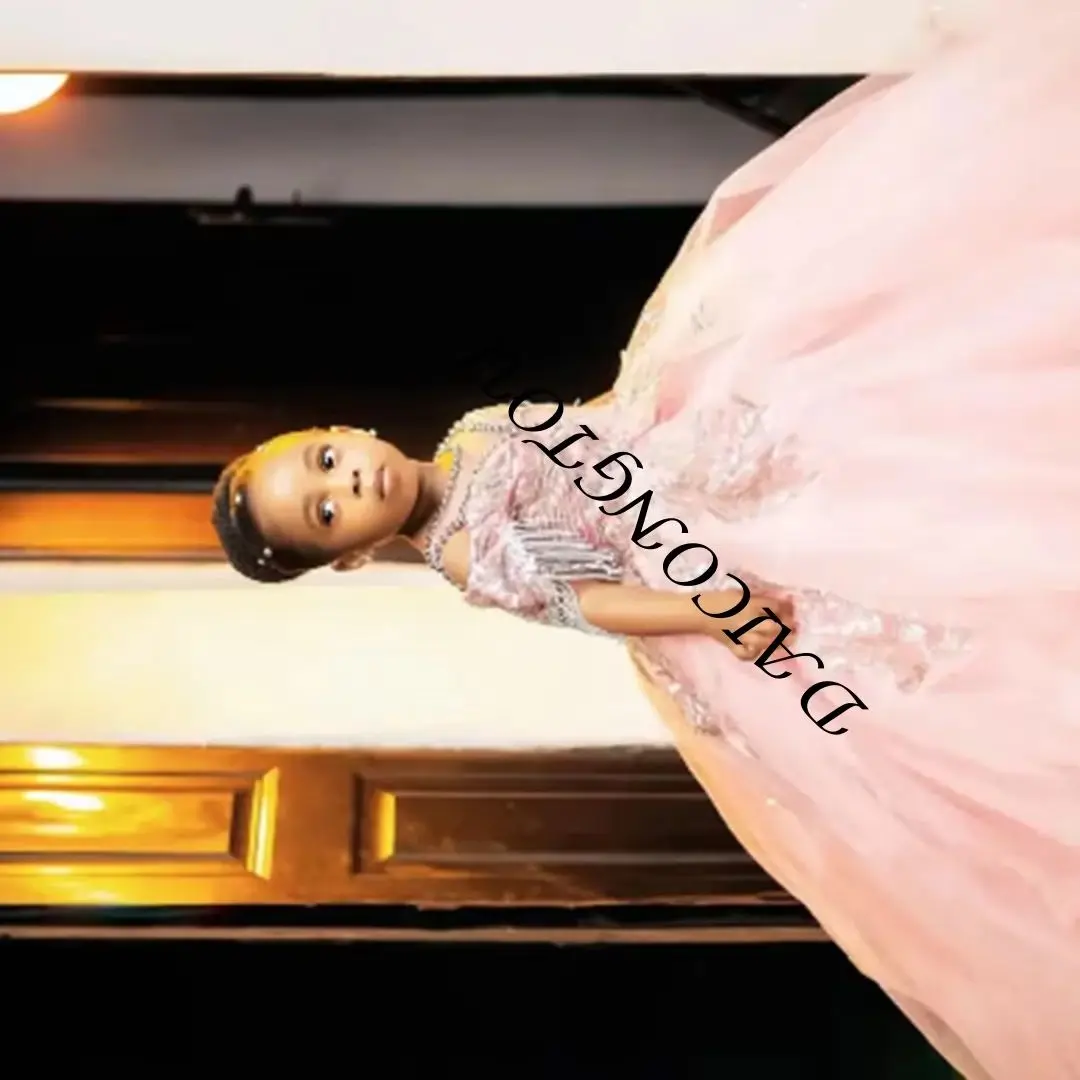 

Customized Elegant Flower Girl Dresses For Wedding Appliques Beaded Off Shoulder Birthday Party First Communion Pageant Gown