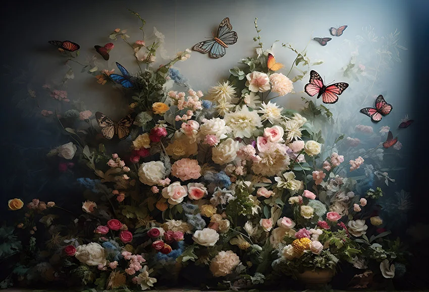 Mehofond التصوير خلفية Vintage الملمس جدار فراشة الوردي الزهور الفتيات عيد ميلاد صورة ديكور خلفية استوديو الصور