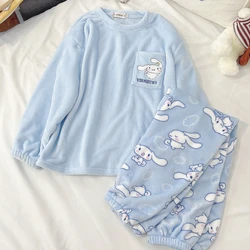 Sevimli karikatür pijama Kawaii Sanrio My mi benim melodi Cinnamoroll flanel kazak sıcak kalın pijama ev tekstili kız kalp hediye