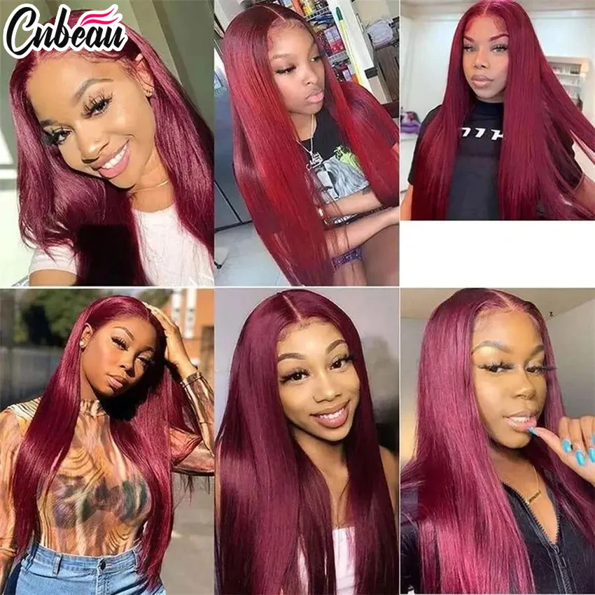 13x4 Hd Transparent Lace Front Wigs Human Hair For Black Women Straight Remy Human Hair 99j Burgundy Brazilian Lace Frontal Wigs