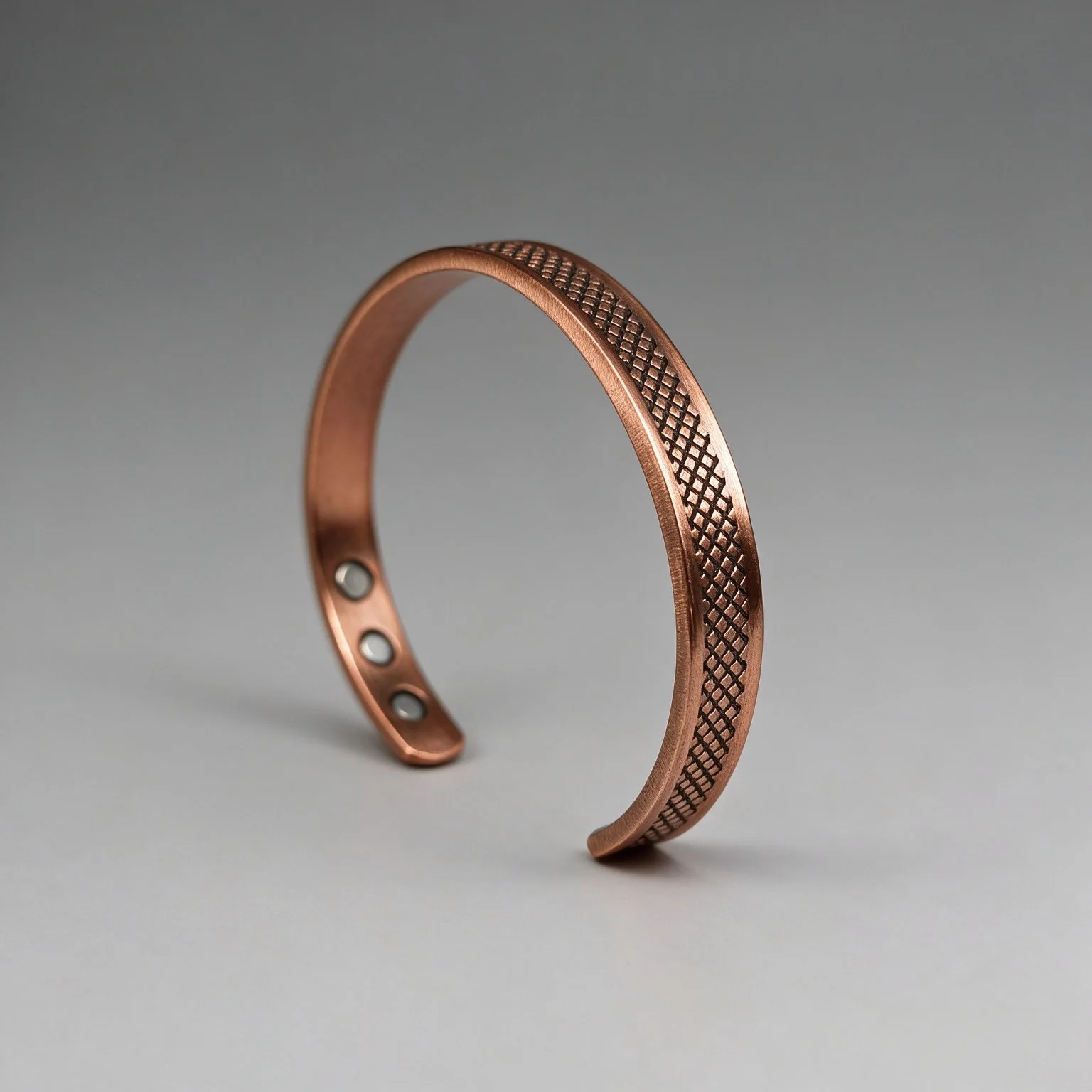 Open Magnetic Stone Bracelet with Rhombus Pattern, Thin Open C-Shaped Band, Unisex Bracelet.