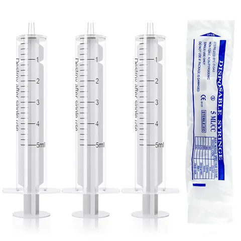 고무 마개가 없는 5ml/cc 플라스틱 주사기, 실험용 HPLC 주사기, 실험실 사용용 샘플러, 액체 분배, 100개