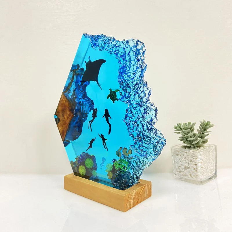 수중 세계 수지 램프 크리 에이 티브 예술적 아름다운 밤 빛 공예 해양 풍경 장식 USB 테이블 램프
