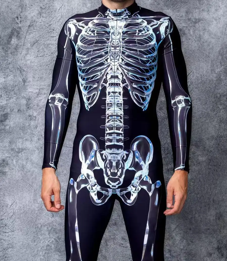 Halloween Schwarz-Weißes Spinnennetz Cosplay Bodysuit Kostüm Karneval Kunst Slim Jumpsuit Performance Karnevalsparty Zentai – Detail 8
