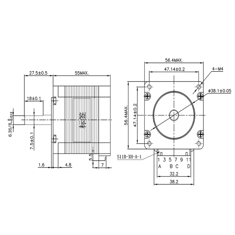 Usongshine  Nema 23 Stepper Motor 4-lead 56mm 1.26N.CM 2.8A 6.35mm or 8mm Shaft 23HS5628 motor 57 Step Motor Nema23