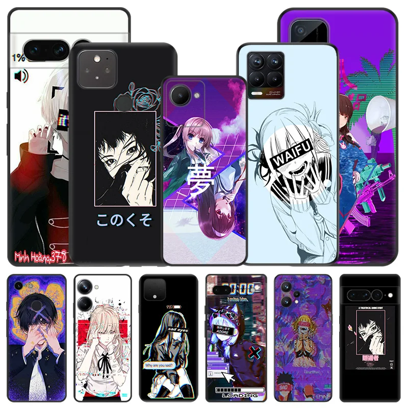 Soft Phone Cases For Pixel 8a 7a 6a 7 6 8 LEWD Girl Vaporwave Art Honor X8b X9b X7b 70 90 X6 X7 X8 X9 A Magic5 Black Matte Cover