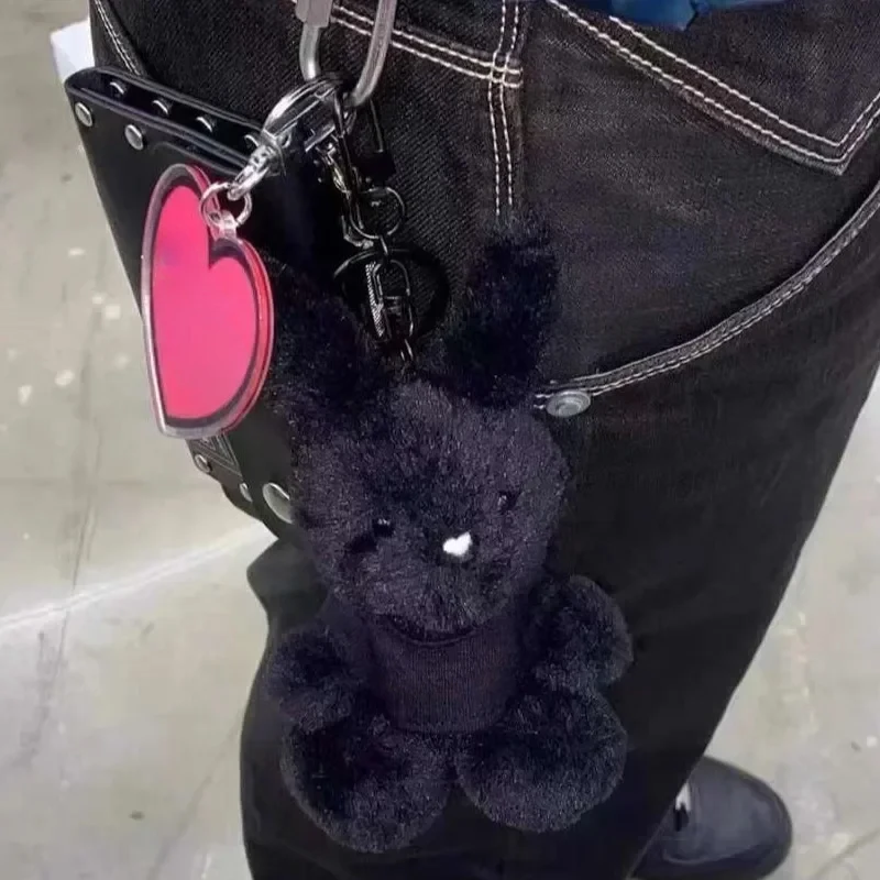 13.5cm Anime Figure Peripherals Cute Ins Style Black Rabbit Plush Pendant Cartoon Bag Plush Pendant Bag Keychain Model Gift Toys