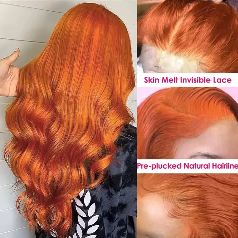 180 Density 350 Orange Ginger Curly Human Hair Wigs For Women 13x6 Hd Lace Frontal Body Wave Wigs Brazilian Water Wave Color Wig