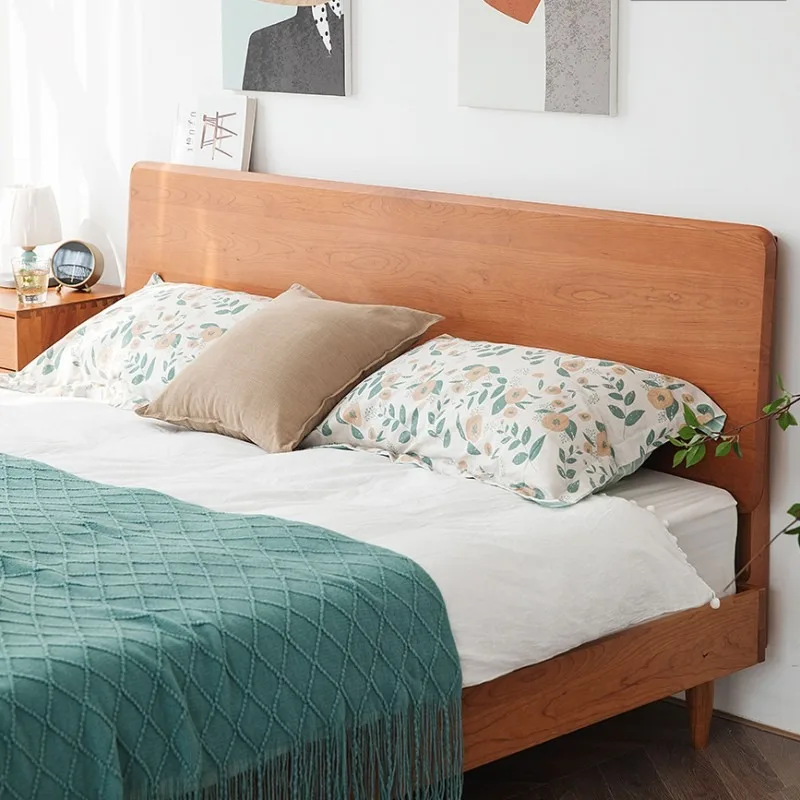 Solid wood modern simple master bedroom Japanese bed, cherry wood tatami 1.8 meters Nordic double bed