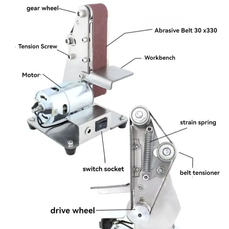 DIY Desktop Polishing Machine Mini Electric Sand Belt Machine Grinding Machine Sharpening Machine 220V Sharpening Machine