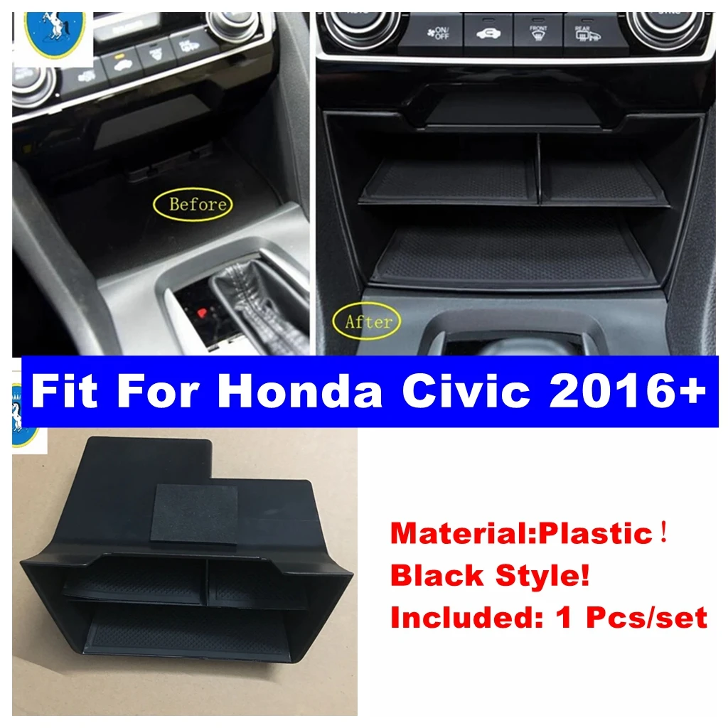 

Car Middle Control Multifunction Container Storage Box Cover Kit Black Fit For Honda Civic 2016 - 2020 Interior Accessories