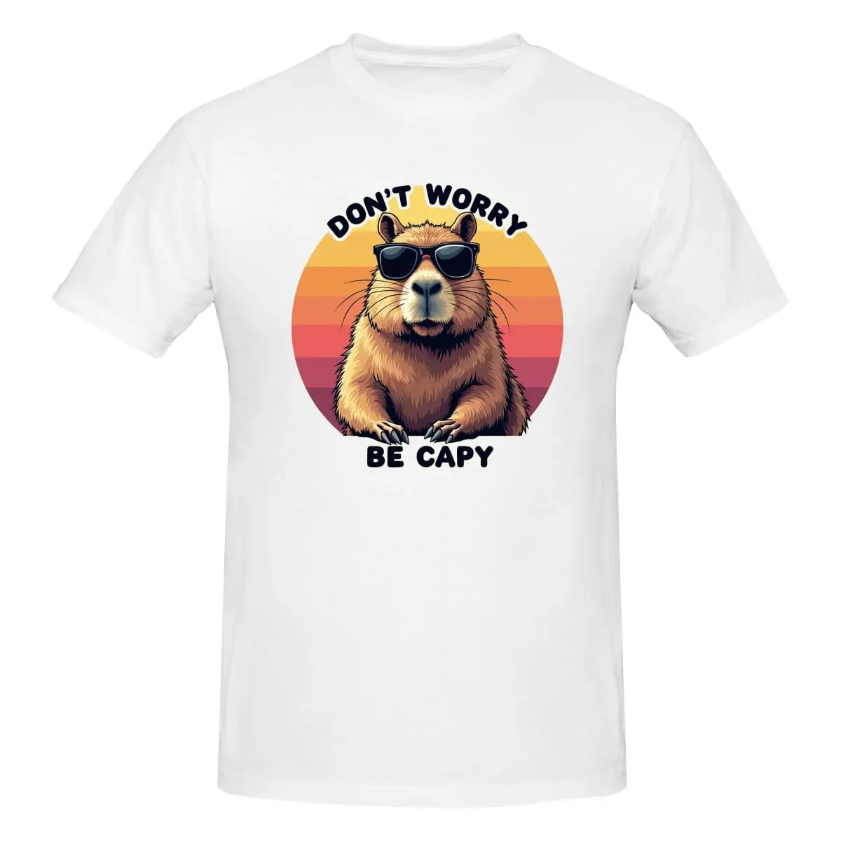 Mens Don't Worry Be Capy T-Shirt Regular Fit 100% Cotton Short Sleeve T-Shirt Tee Crew Neck Casual Tshirt