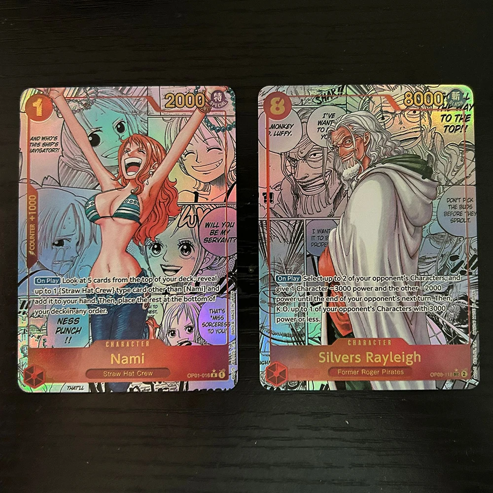 2Pcs/set Anime OPCG Manga Collection Card OP08 PRB01 Nami Rayleigh English Gold Folding Flash Card Embossed Child Gifts