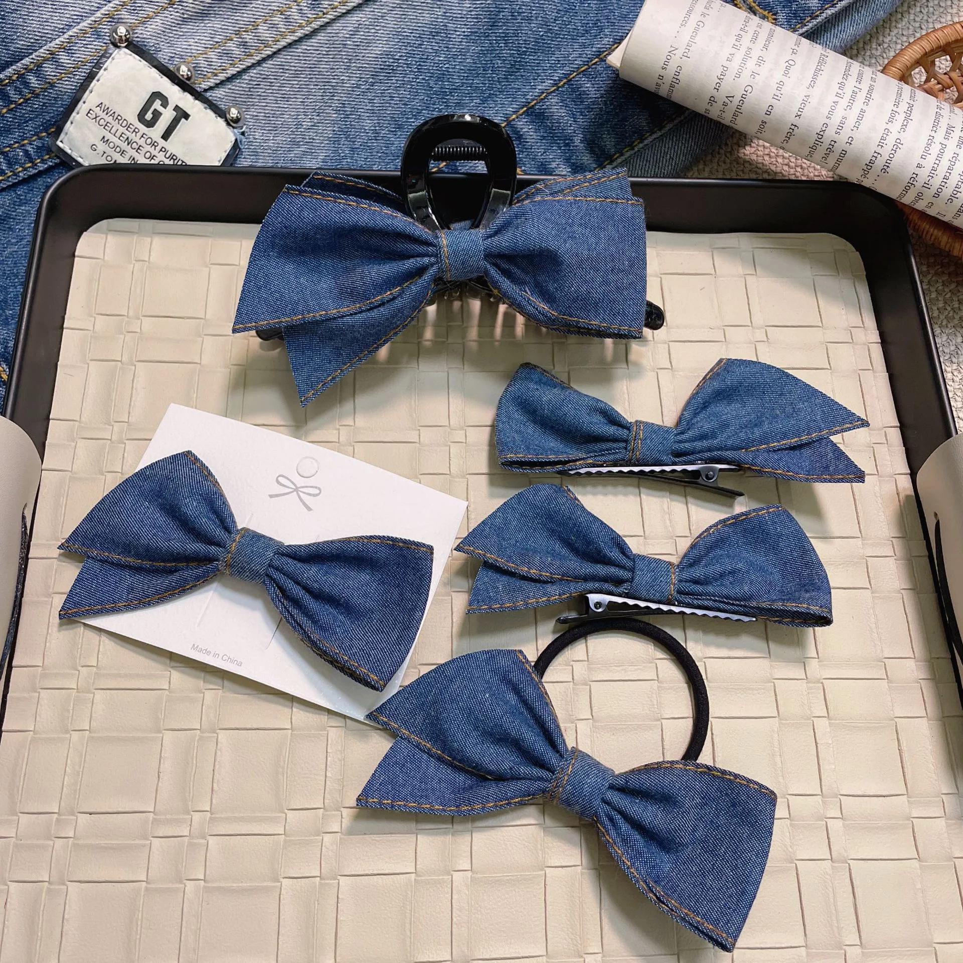 AFP Denim Bowknot Trendy Hair Clip Claw to Fix Hair Ladies Hair Bath Crab Clip Headband Fashion Popular Hair Accessories