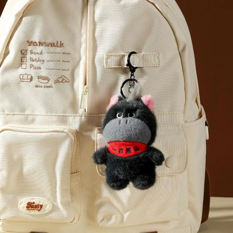 Kawaii cavalo preto pingente de pelúcia chaveiro bonito animal boneca ano do cavalo lembrança chaveiro mochila pingente decoração presente