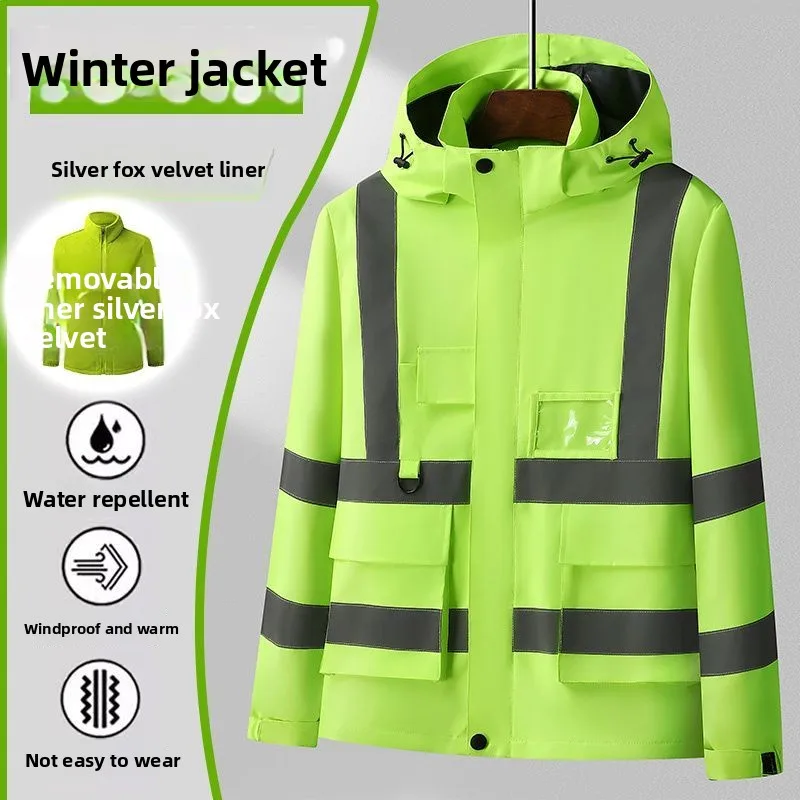 High-Vis 3-in-1 Jacket, Detachable Liner Wind Waterproof Utility Coat, Reflective Custom Logo