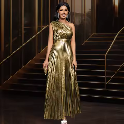 luxury women's dress backless pleated woman clothes high waist full-length elegant party dresses long prom evening dress hxy305