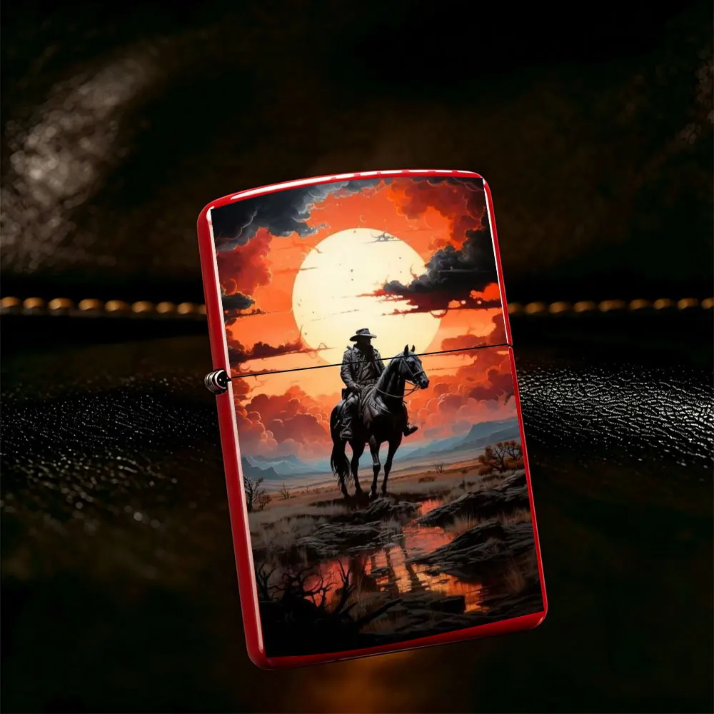 Pocket Lighter, Desert Horseman Painting, Flip Top Windproof, Ergonomic Soft Grip, Durable Shell, Refillable Butane, Perfect Gift for Outdoor Adventures