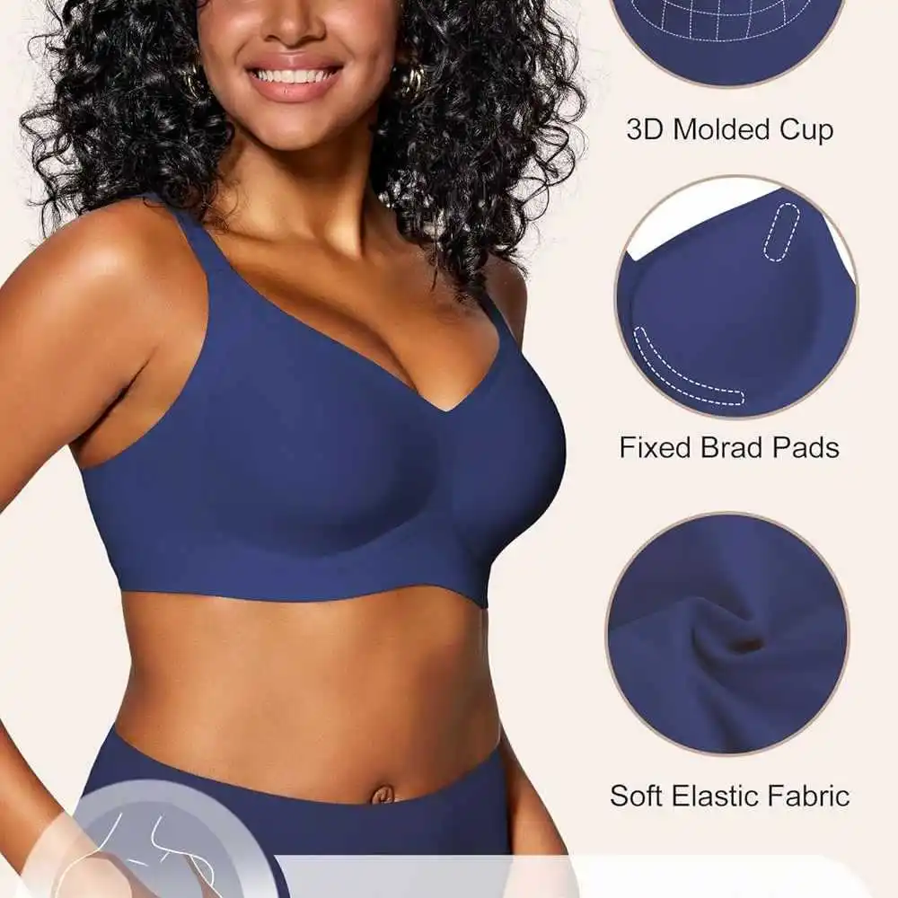 Women's Seamless Wire-free Bra Soft Support Thin Molded Full Cup Bra Breathable and Comfortable Daily Push Up Bra - view 3