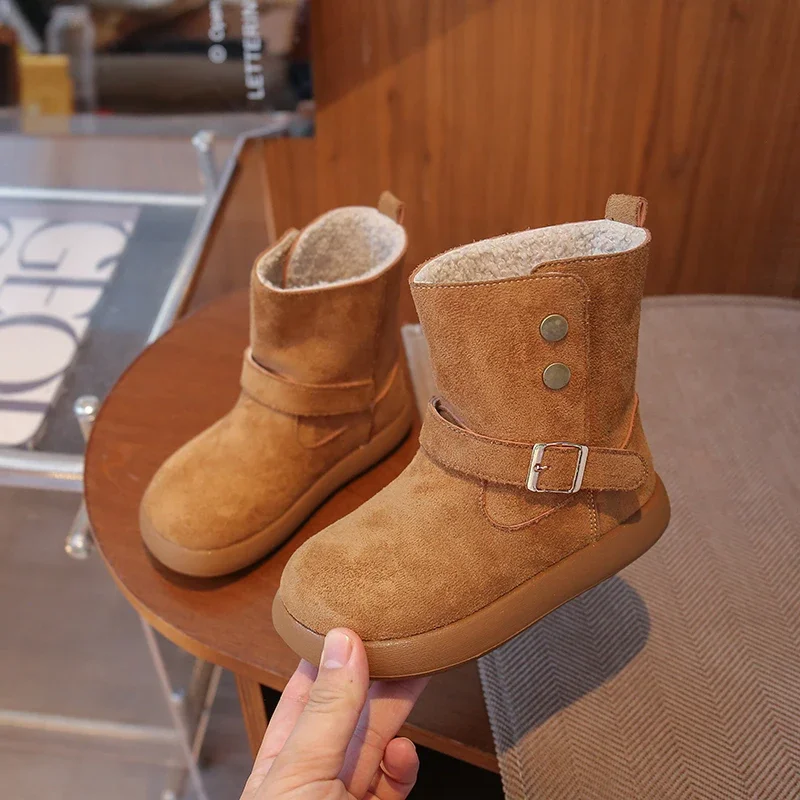 

2025 Children Leather Boots for Girls Winter New Fashion Korean Style Soft Bottom Anti-slippery Versatile Princess Cotton Shoes