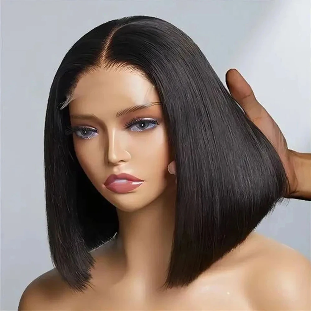 Short Bob Straight Wig 180 Density 4x4 HD Transparent Lace Closure Human Hair Wigs Brazilian Bone Straight Lace Wigs For Women