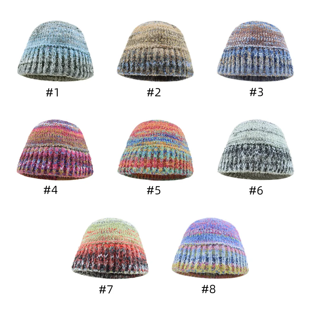 Colorful Knitted Hat Wool Beanie Hat Keep Warm Ear Protection Crochet Caps Gifts for Girls Women Casual Outdoor Activities Daily