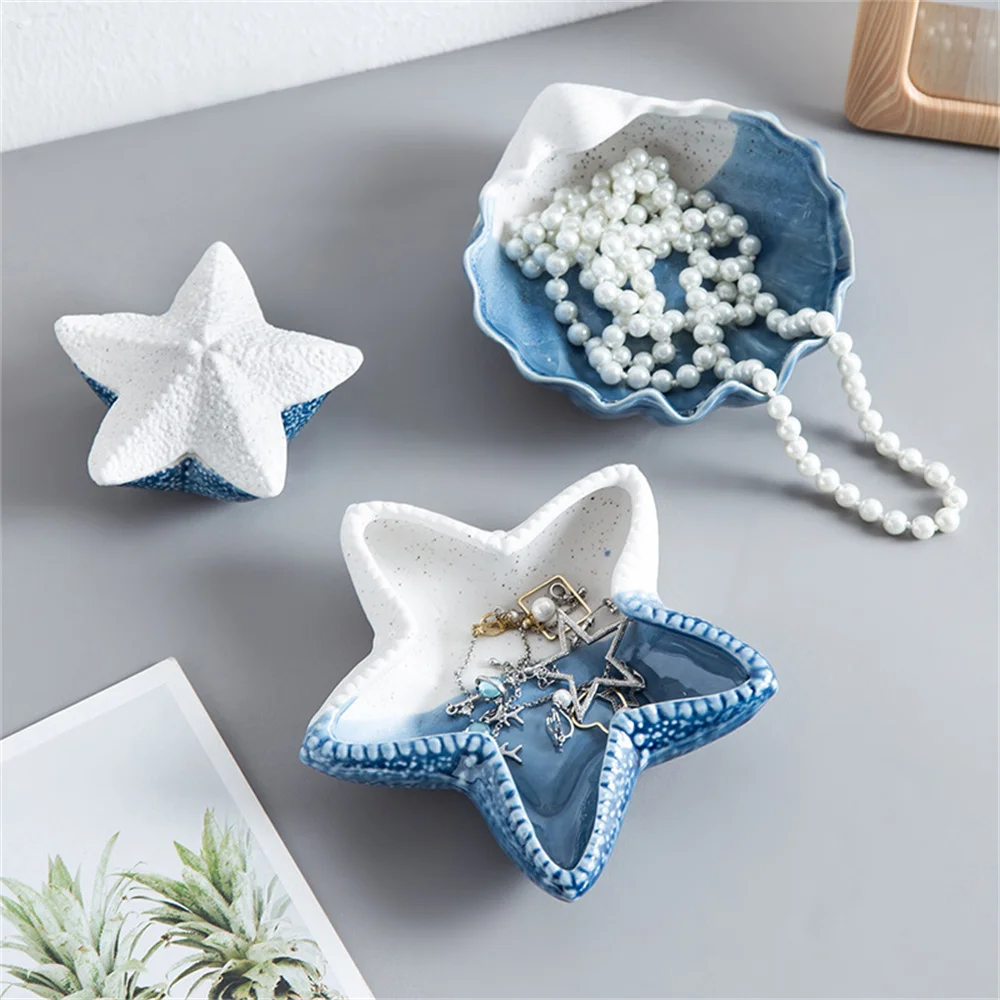 New Seashells Jewelry Storage Tray Dish Bedside Organizer Trinket Holder Ocean Style Ceramic Display For Bracelets Ring Necklace