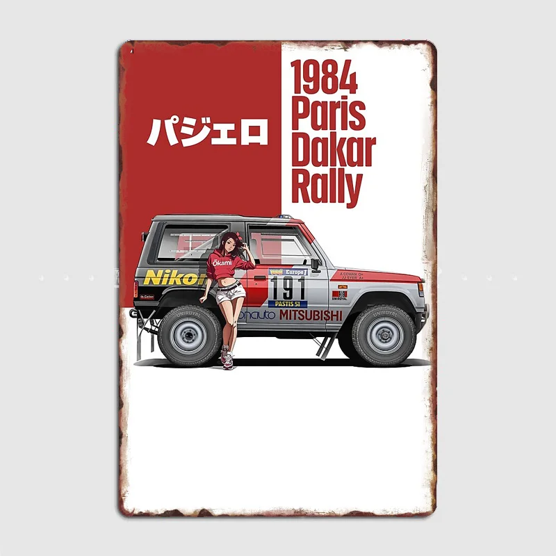 Rally Raid 1984 Pajero off-road Rally Cross Country Rally Car Metal Poster indoor outdoor Home Bar Tin Sign Room Wall Deco