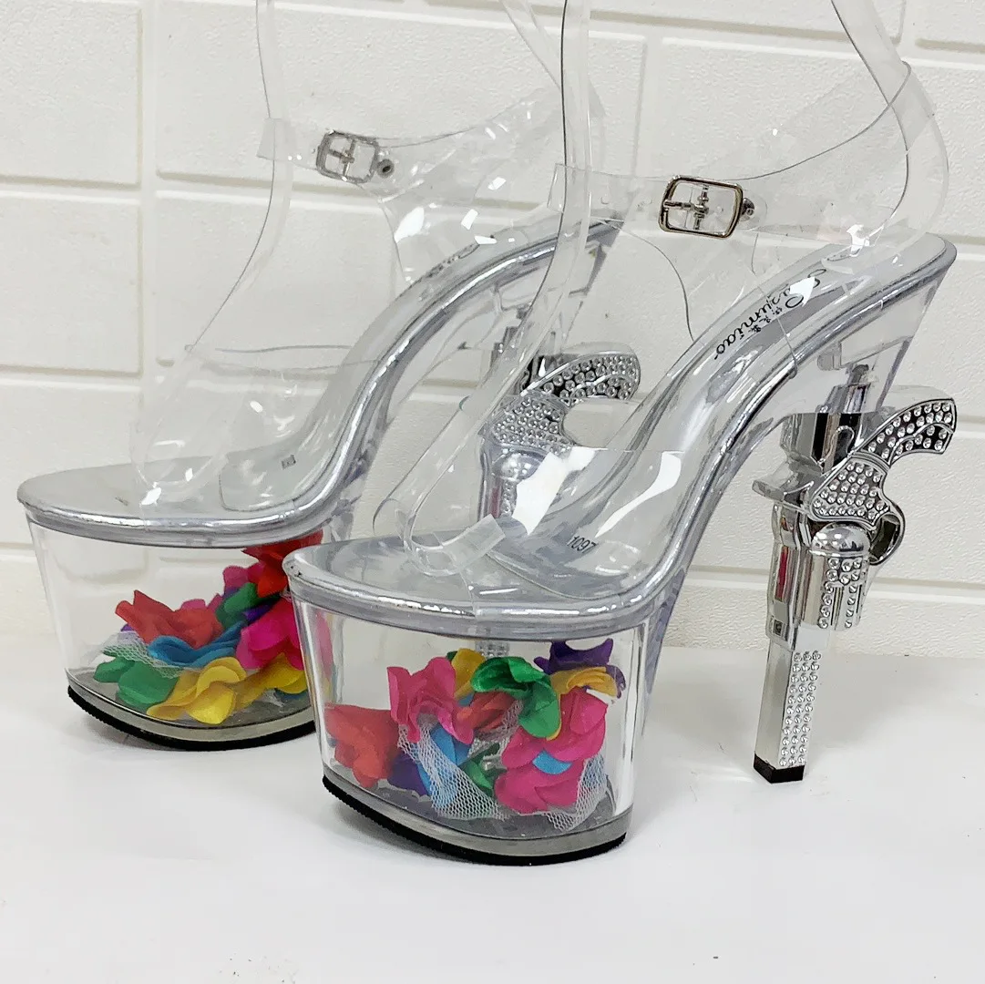 

17 см непромокаемые босоножки на очень высоком каблуке-шпильке с прозрачными кристаллами на платформе для ночного клуба, модель для подиума, женские туфли для танцев на пилоне