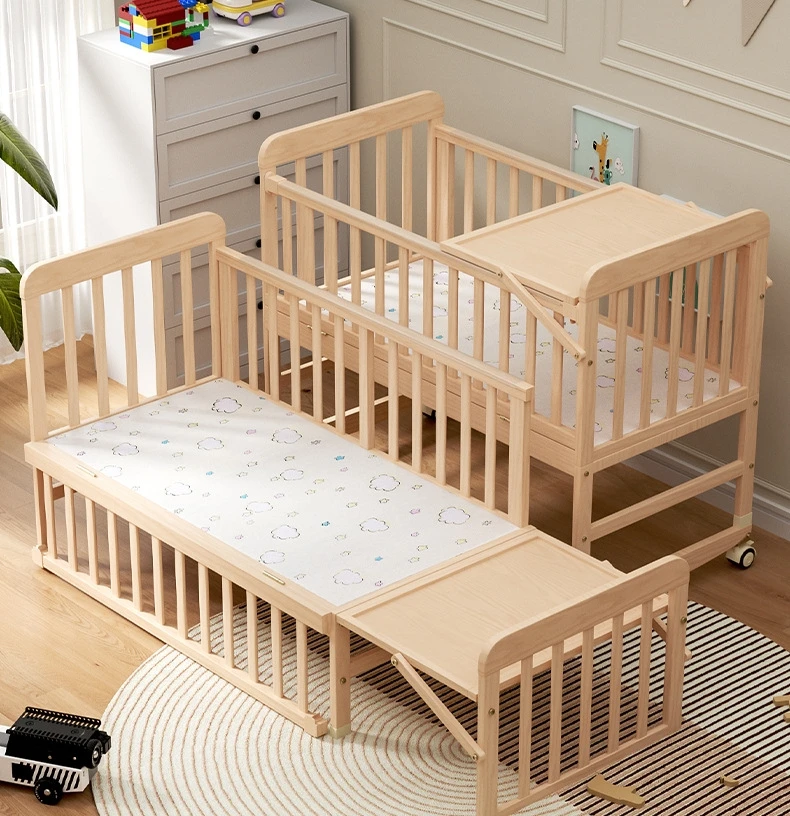 

！@Factory Wholesale Baby Bed Foldable Movable Newborn Children's Multi-function Solid Wood Cradle Splicing Large Bed