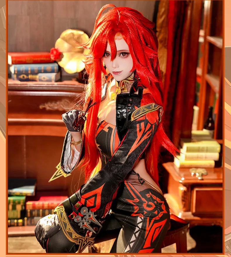 Game Genshin Impact Cosplay Costume Mavuika Sexy Tight Racing Suit Gloves Collar Uniform Anime Carnival Halloween Party Set view 6
