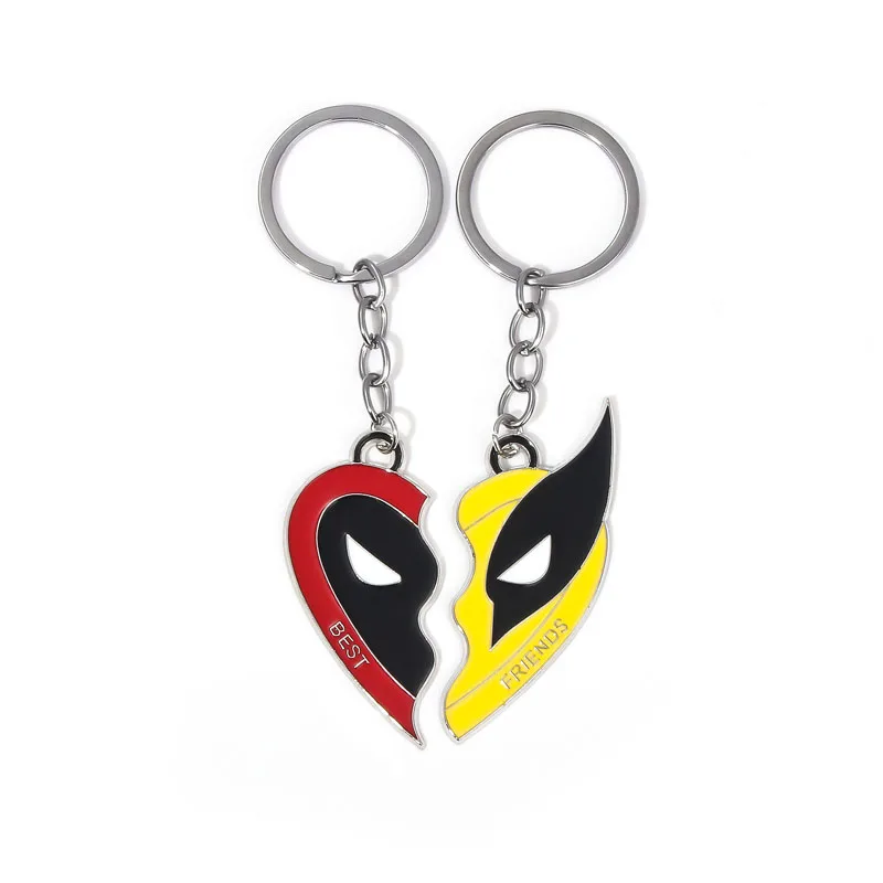 Fashion key chains Deadpool and Wolverine best friend pendant necklace set split heart matching keychain for boys jewelry gifts