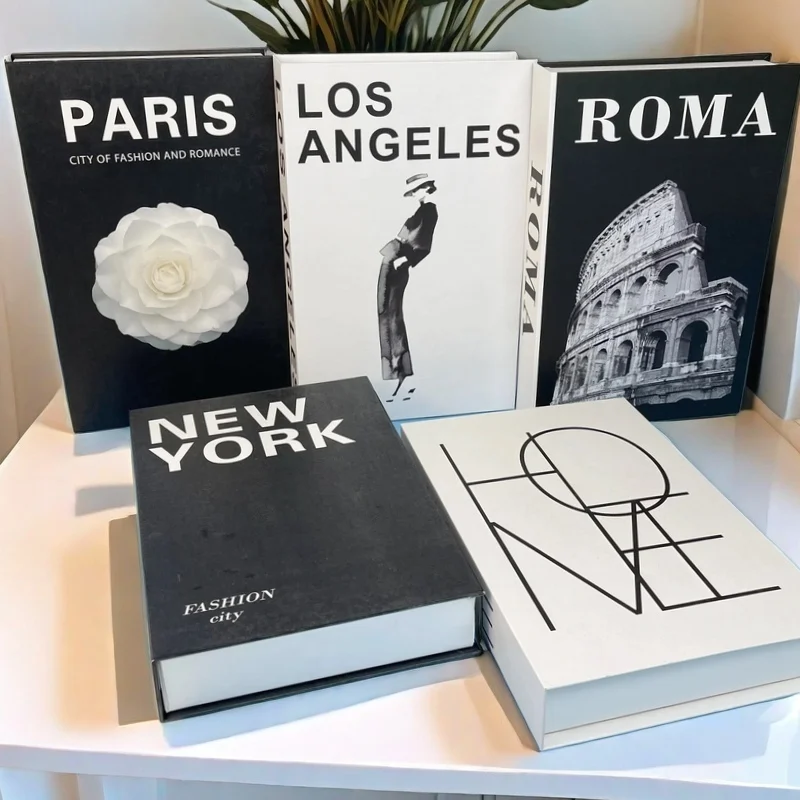 Parigi New York Scatola portaoggetti per libri finti di lusso Libri decorativi di Londra Decorazioni per la casa Tavolino Camera da letto Ornamento Decorazione d'interni