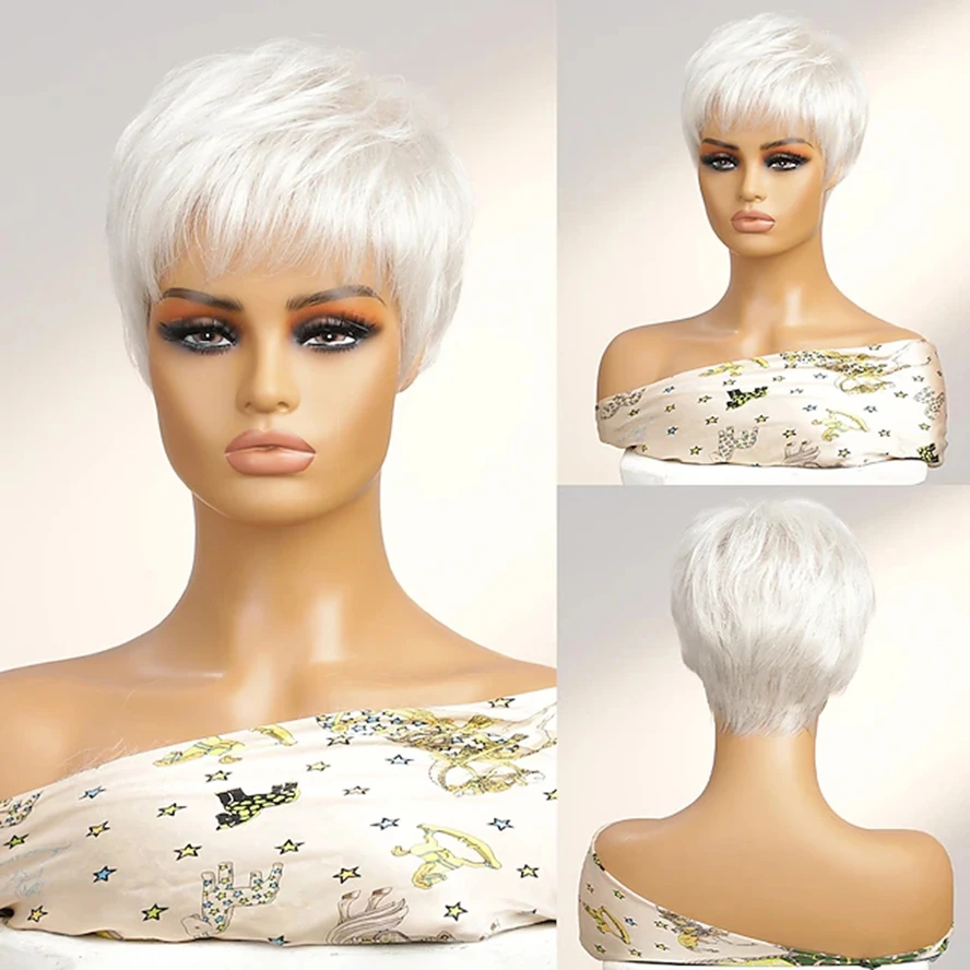 Short straight Wig Wig Oblique Bangs Small Volume European and American Style Hair Set for High Temperature layered women wig