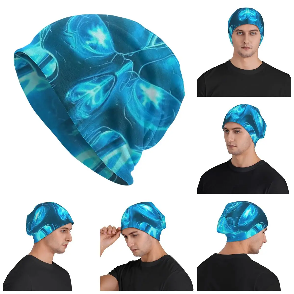 Skull Bone Skeleton Blue Fire Skull  Men Women Adult Beanies Caps Knitted Bonnet Hat Warm Fashion Autumn Winter  Skullies Hats