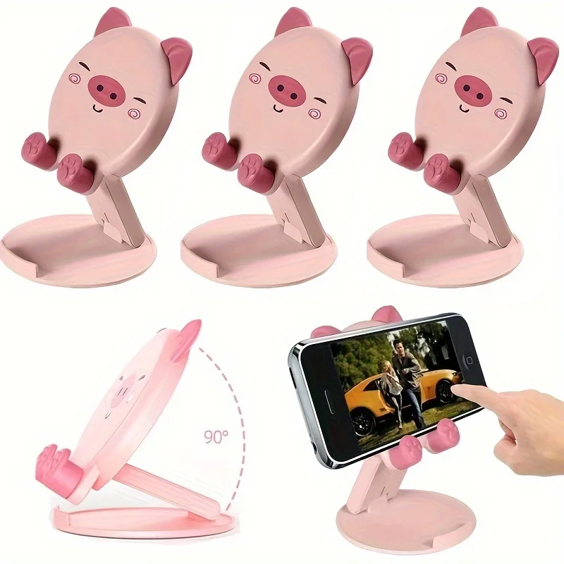 

1pc Portable Folding Desktop Phone Stand, Cute Pig Design ABS Plastic Holder for Mobile Devices, Travel Home Office Use