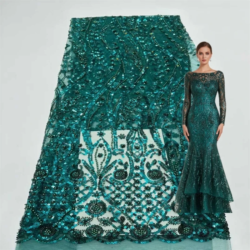 High Grade African Beaded Lace Lace 2026 High Quality Nigerian Sequins Mesh Lace French Tulle Fabric for Sewing Party Dresses