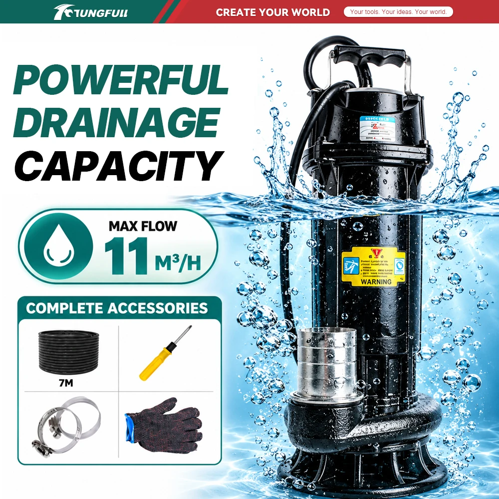 Electric Submersible Sewage Sump Pump High Power High Head Dirty Water Drain Pump For Basement Septic Tank Sewage Treatment