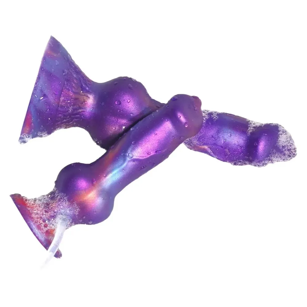 Dildo Realista con Forma de Pene de Perro, con Eyaculación, Tapón Anal, Nudo, Ventosa, Bola de Enema, Silicona Impermeable, Juguete Sexual para Hombres y Mujeres