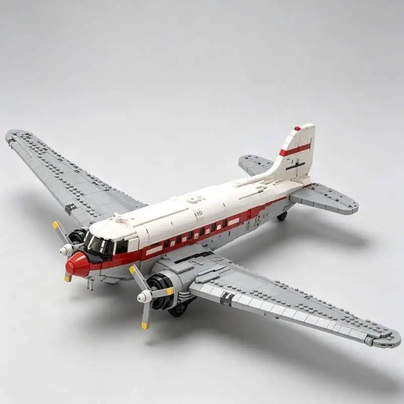 2627PCS Vintage Twin Engine Propeller Transport Plane Model Building Blocks Custom Puzzles DIY Assembly Aircraft Toy Gift