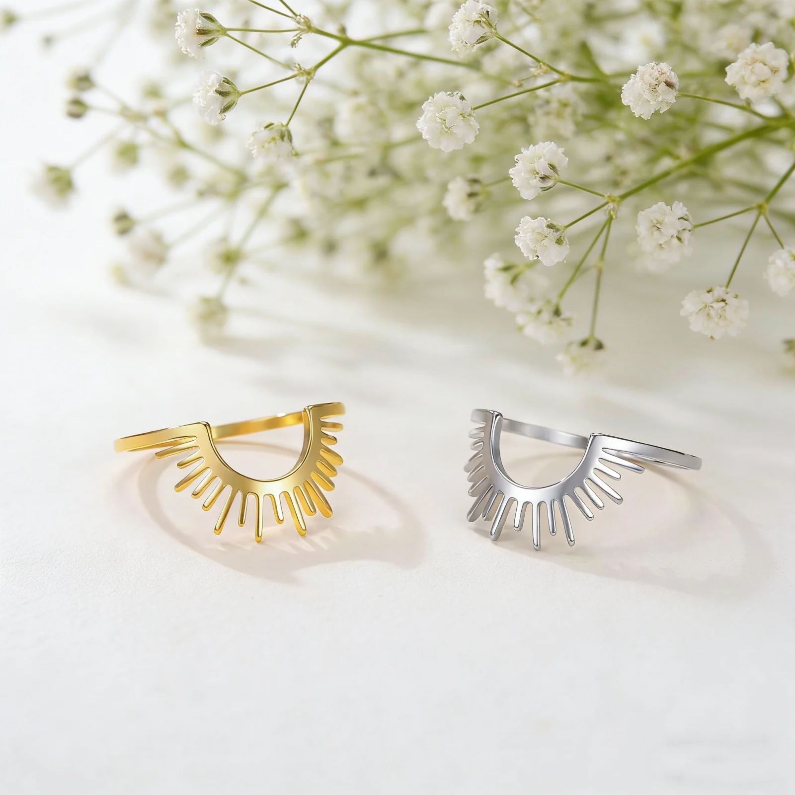 Skyrim Sun Ring Stainless Steel Men's and Women's Minimalist Geometric Half Circle Sunrise Ring Romantic Wedding Couple Jewelry