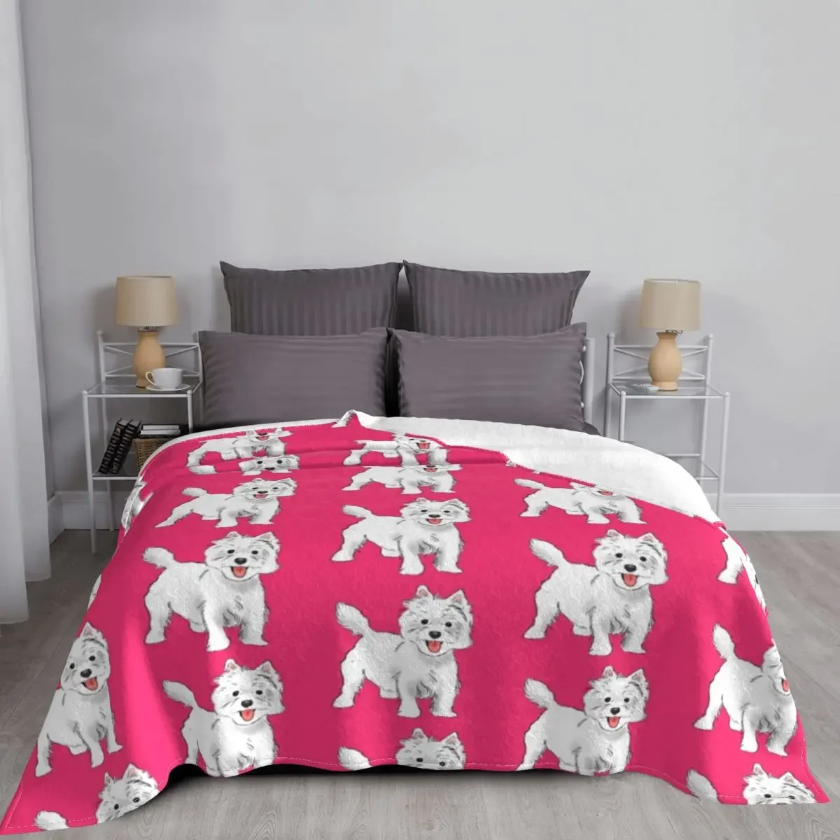 Westie West Highland White Terrier Blankets Velvet Printed Dog Puppy Breathable Warm Throw Blanket for Sofa Bedroom Rug Piece